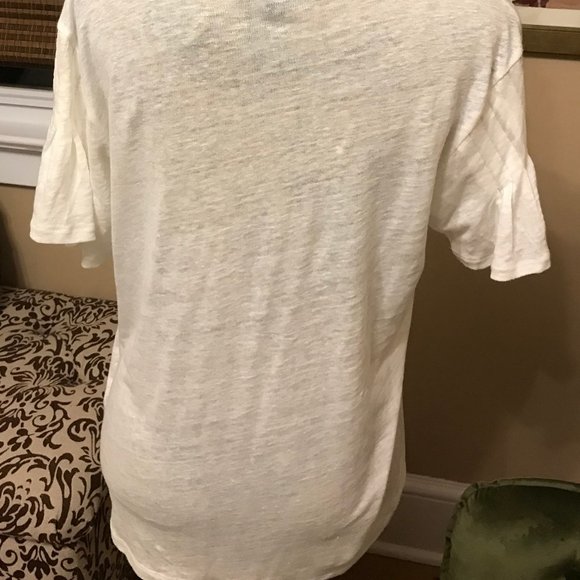 Women's Linen Flutter sleeve J Crew Top Ivory Size M New - Picture 3 of 9